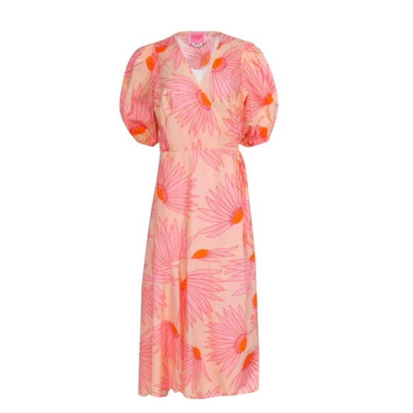 kate spade Dresses & Skirts - NWOT Kate Spade Falling Flower Wrap Midi Dress Women's Orange Pink Size 4